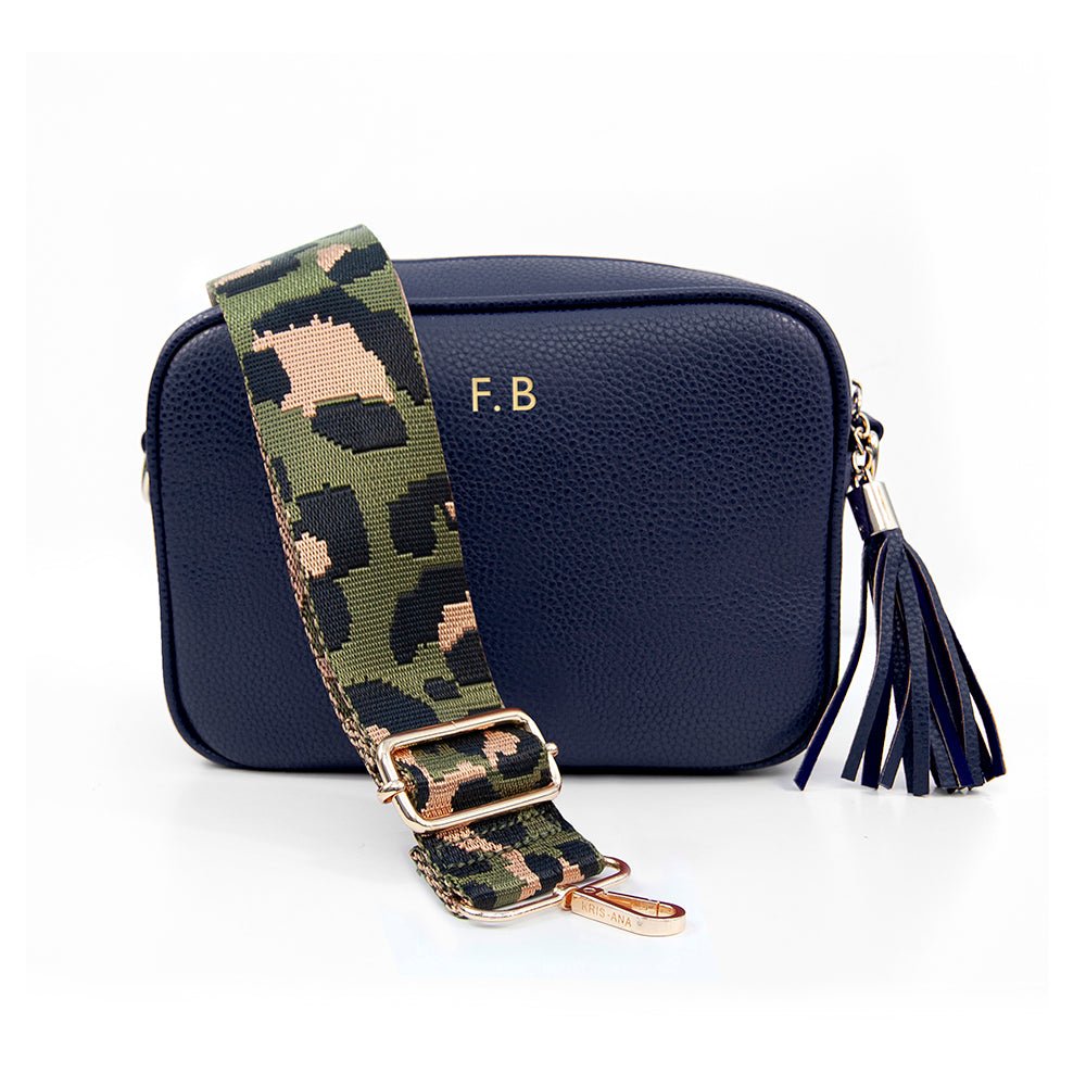 Personalised Vegan Leather Crossbody Bag in Navy - Engraved Memories