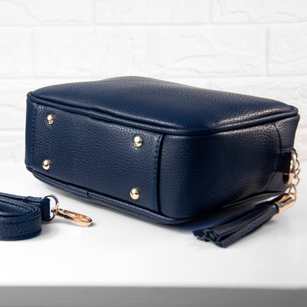 Personalised Vegan Leather Crossbody Bag in Navy - Engraved Memories
