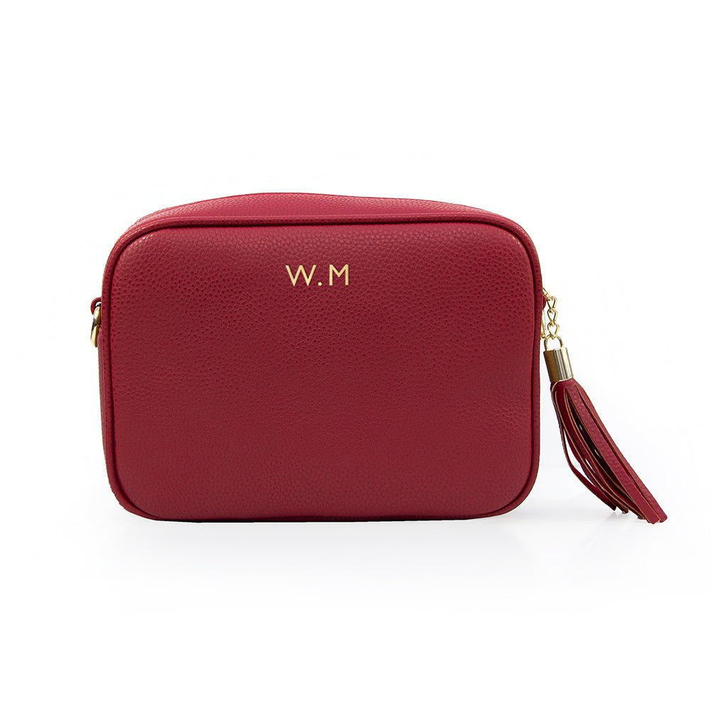 Personalised Vegan Leather Crossbody Bag in Red - Engraved Memories