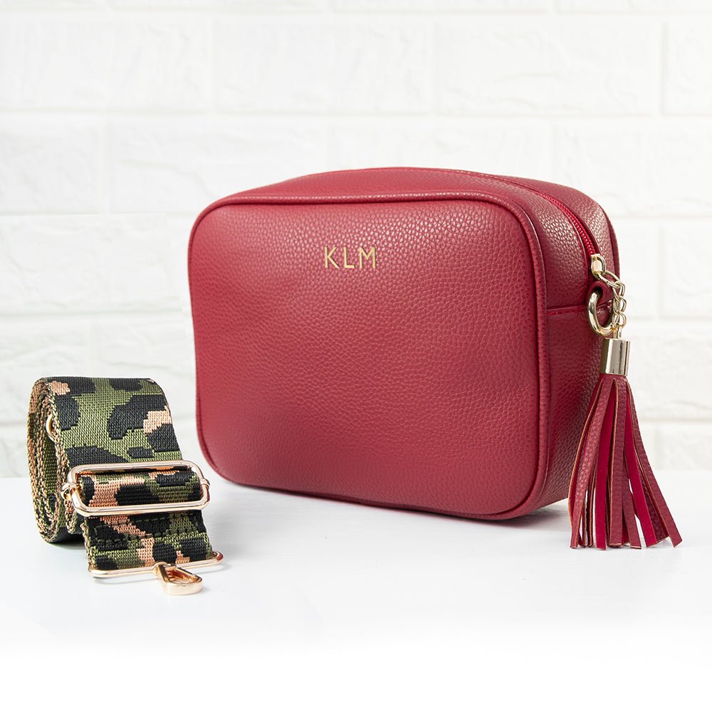 Personalised Vegan Leather Crossbody Bag in Red - Engraved Memories