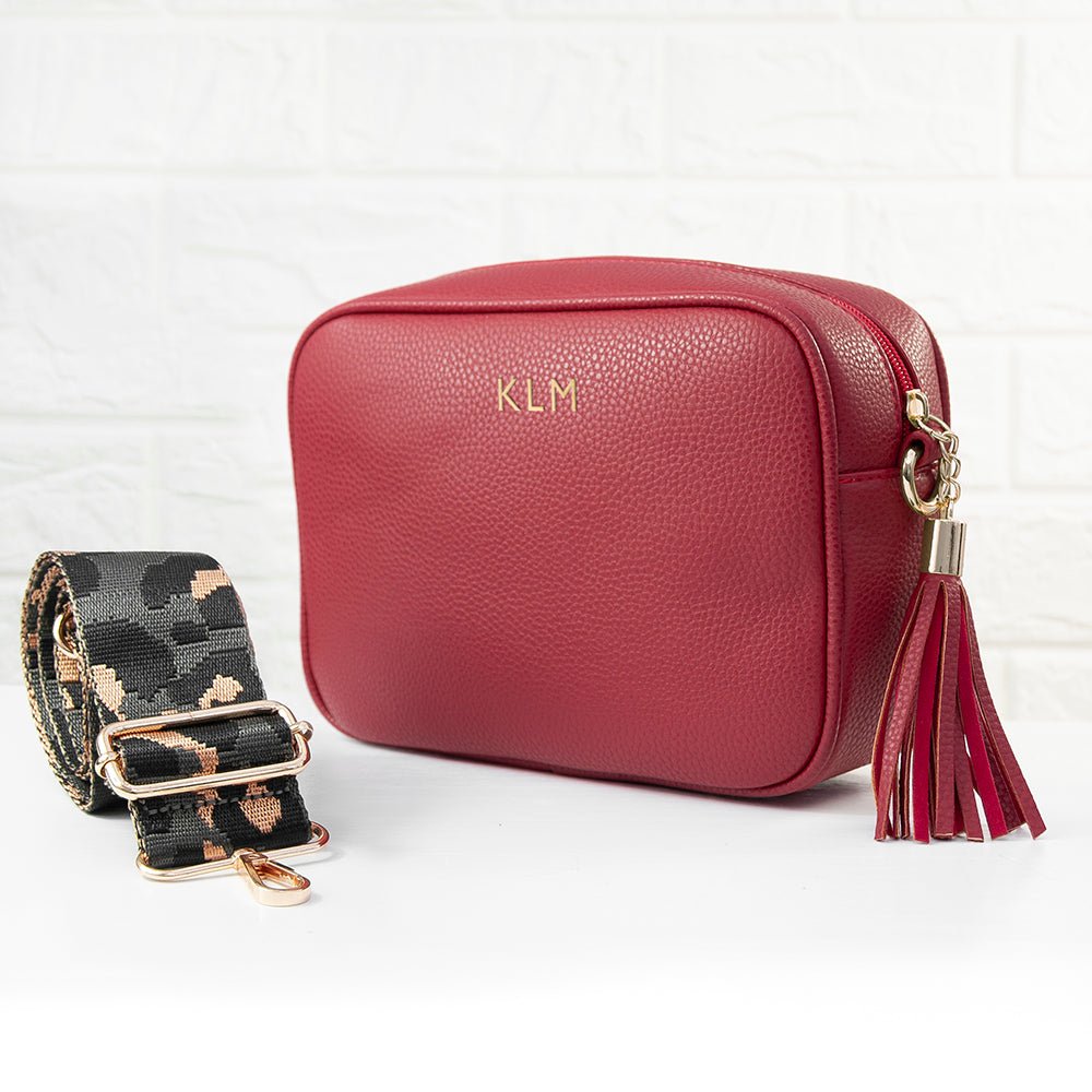 Personalised Vegan Leather Crossbody Bag in Red - Engraved Memories