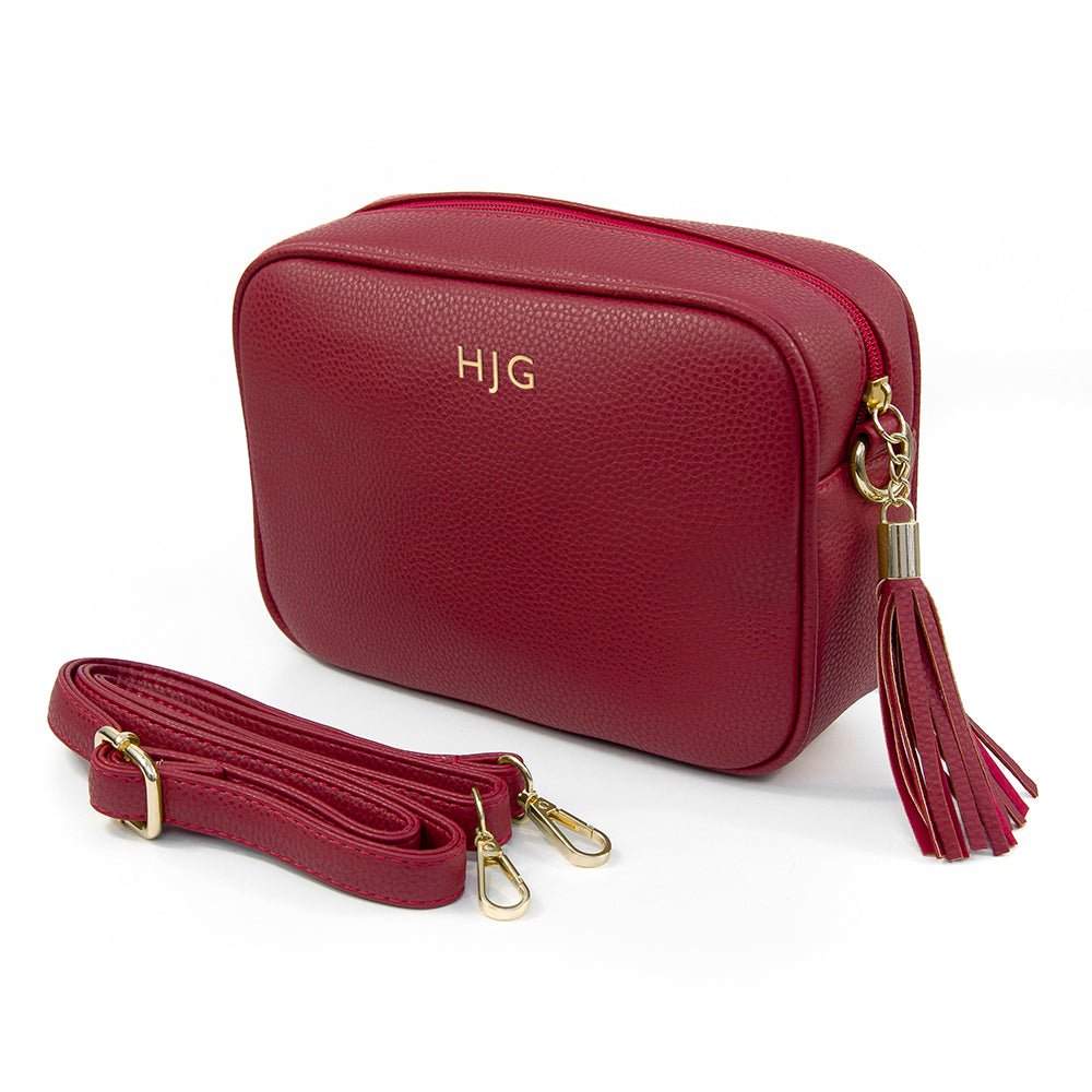 Personalised Vegan Leather Crossbody Bag in Red - Engraved Memories