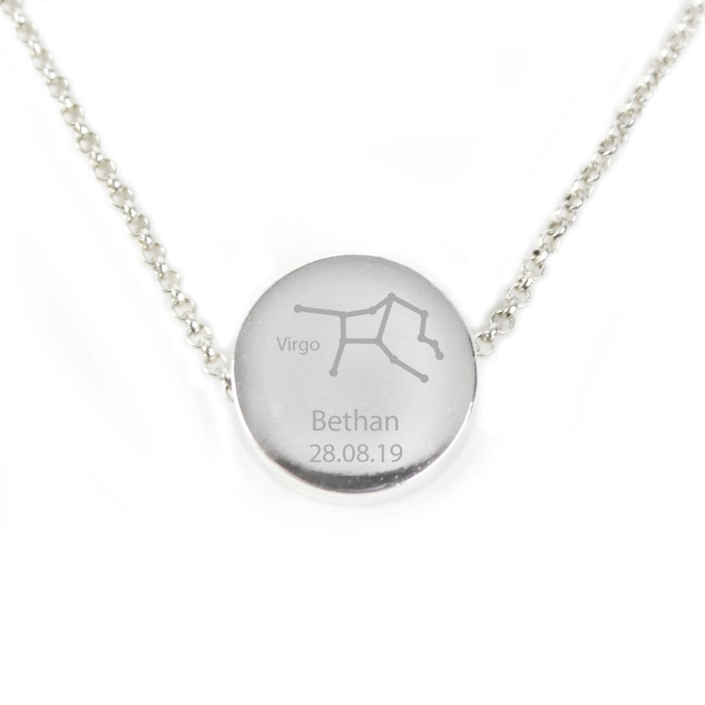 Personalised Virgo Zodiac Star Sign Silver Tone Necklace (August 23rd - September 22nd) - Engraved Memories