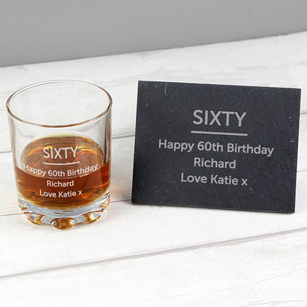 Personalised Whisky Tumbler & Slate Coaster Set - Engraved Memories