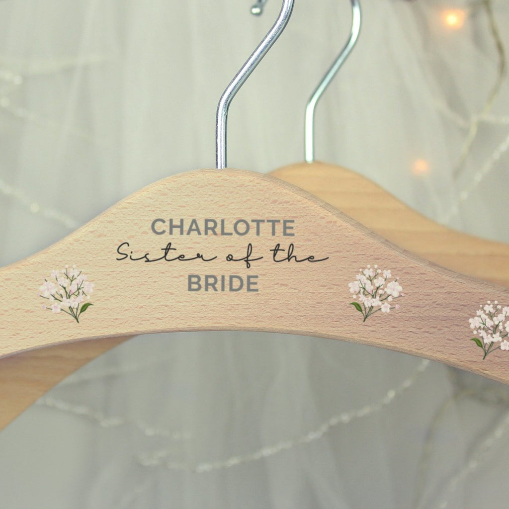 Personalised White Floral Wooden Hanger, Wedding Bridesmaid Gift - Engraved Memories