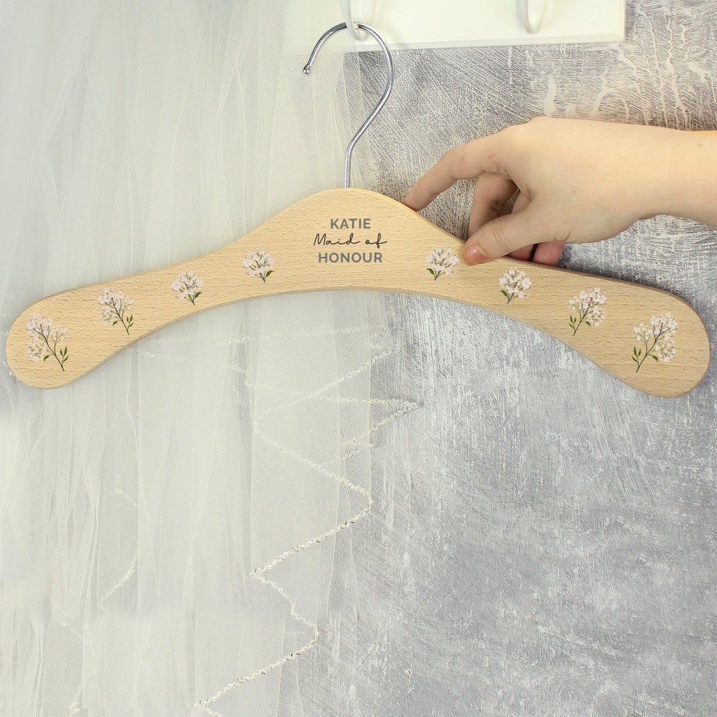 Personalised White Floral Wooden Hanger, Wedding Bridesmaid Gift - Engraved Memories