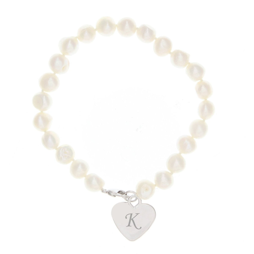 Personalised White Freshwater Scripted Initial Pearl Bracelet - Engraved Memories