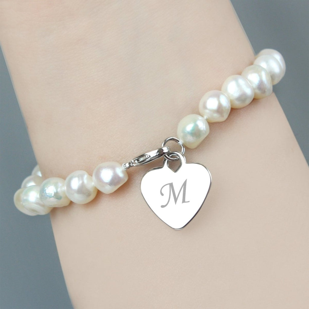 Personalised White Freshwater Scripted Initial Pearl Bracelet - Engraved Memories