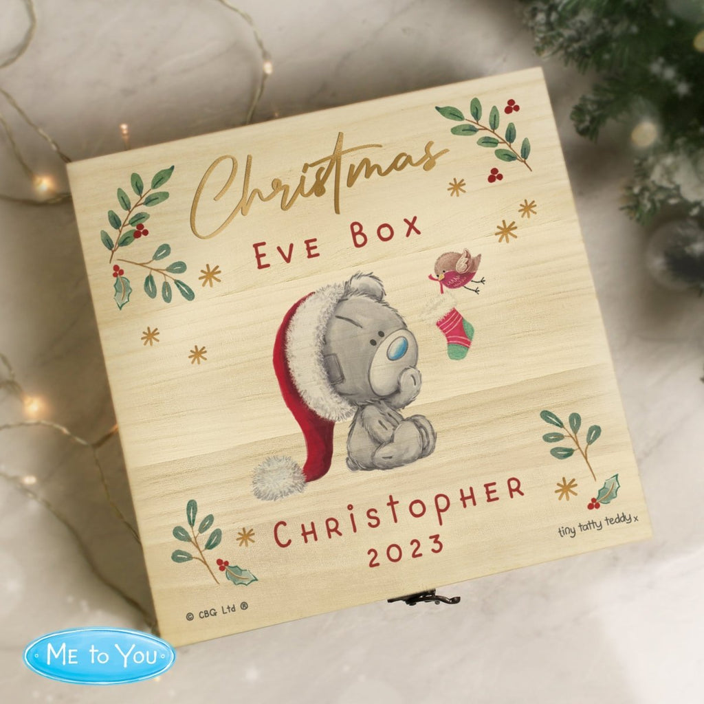 Personalised Winter Explorer Christmas Eve Tiny Tatty Teddy Large Wooden Keepsake Box - Engraved Memories