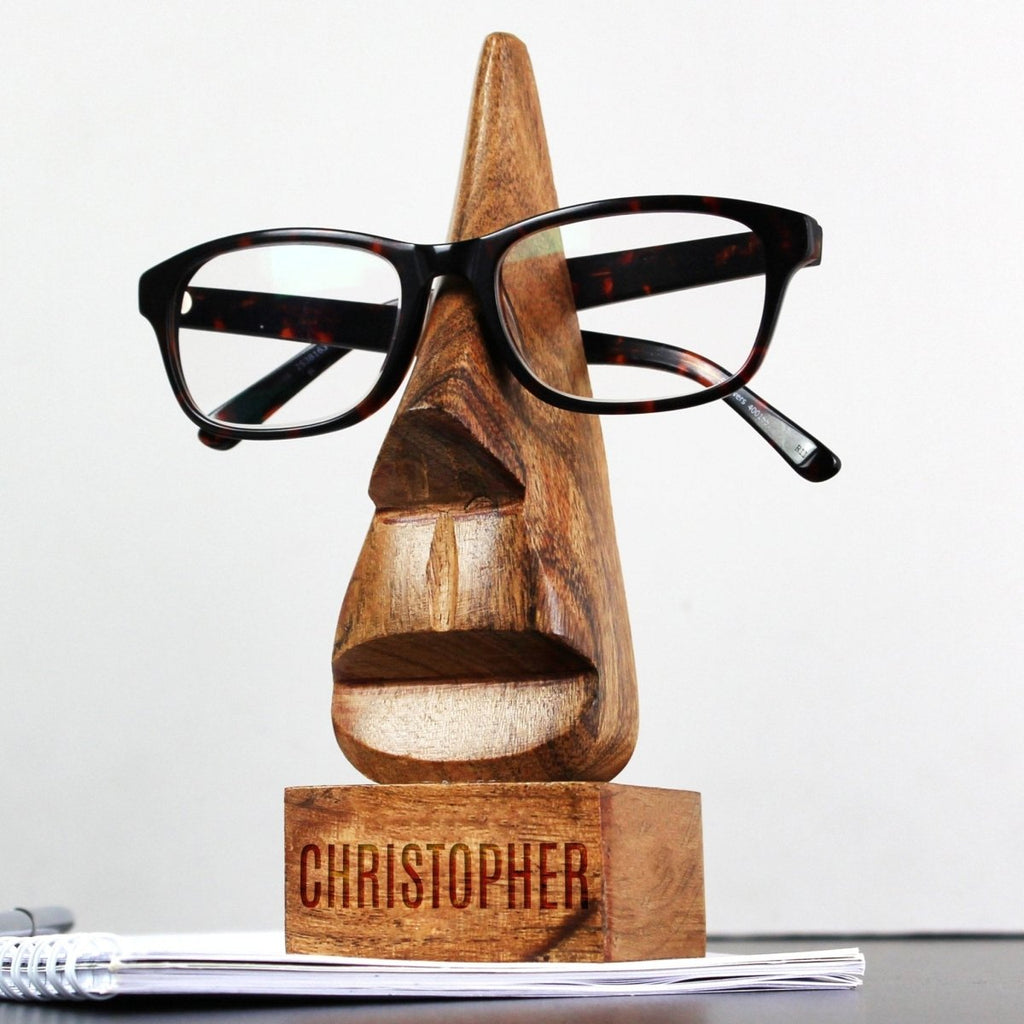 Personalised Wooden Nose-Shaped Glasses Holder - Engraved Memories