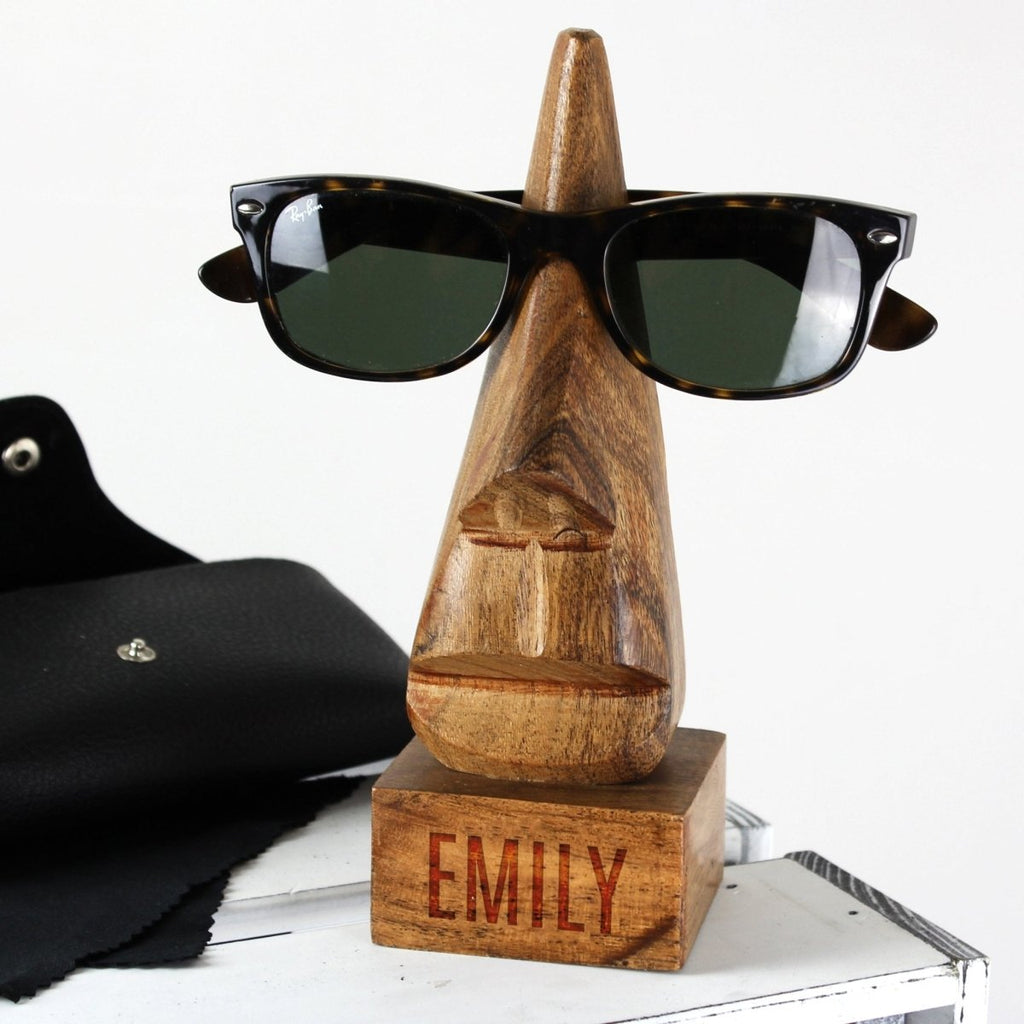 Personalised Wooden Nose-Shaped Glasses Holder - Engraved Memories