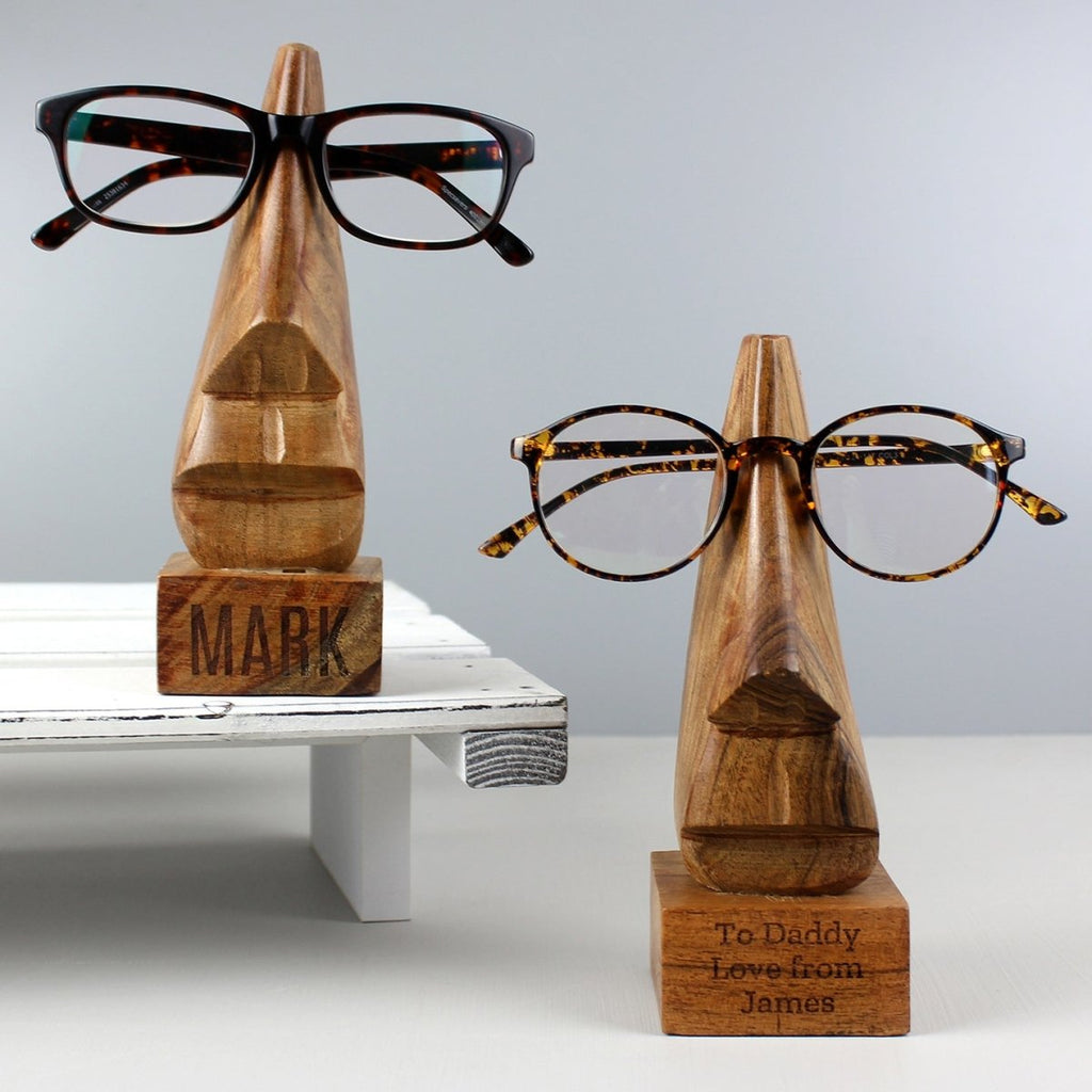 Personalised Wooden Nose-Shaped Glasses Holder - Engraved Memories