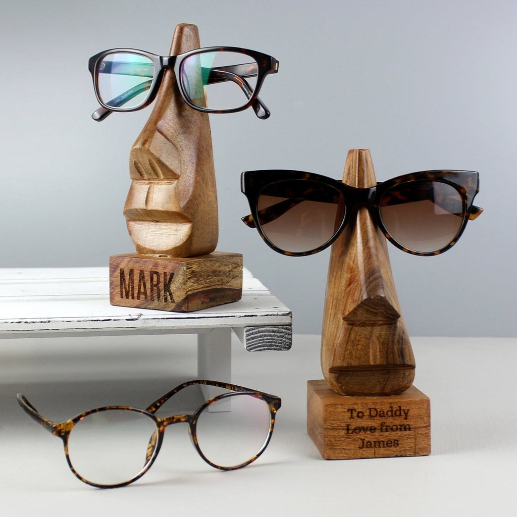 Personalised Wooden Nose-Shaped Glasses Holder - Engraved Memories
