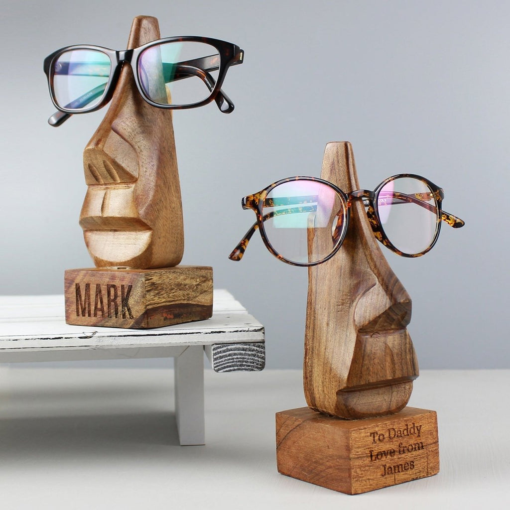 Personalised Wooden Nose-Shaped Glasses Holder - Engraved Memories