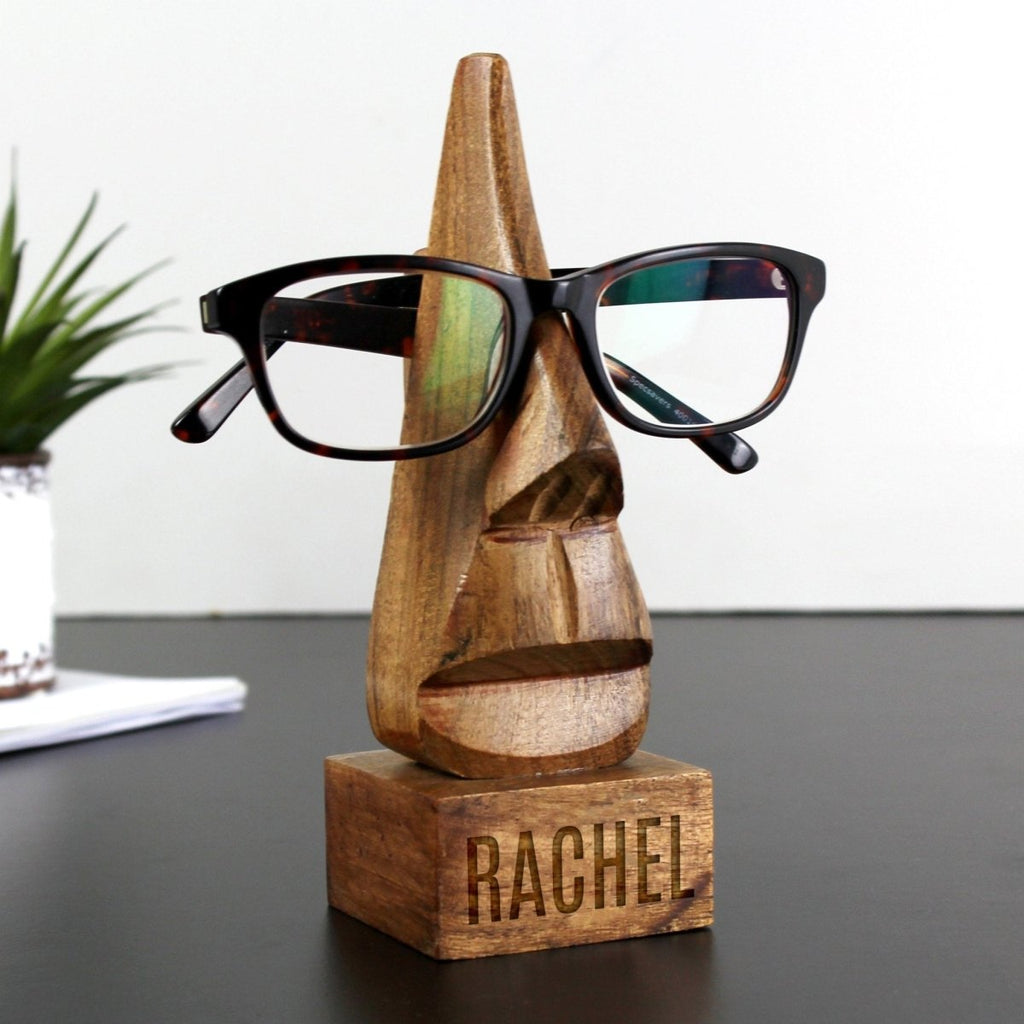 Personalised Wooden Nose-Shaped Glasses Holder - Engraved Memories