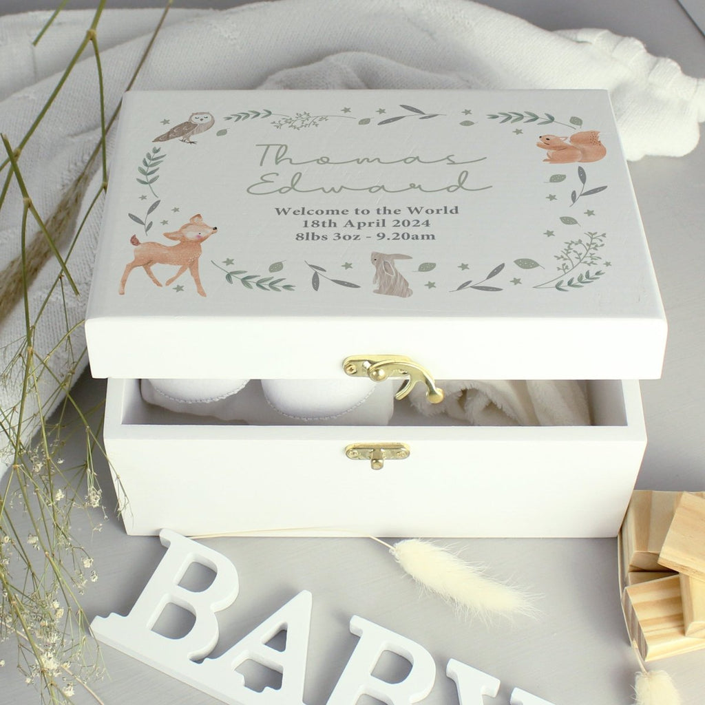 Personalised Woodland Animal Wooden Keepsake Box - Engraved Memories