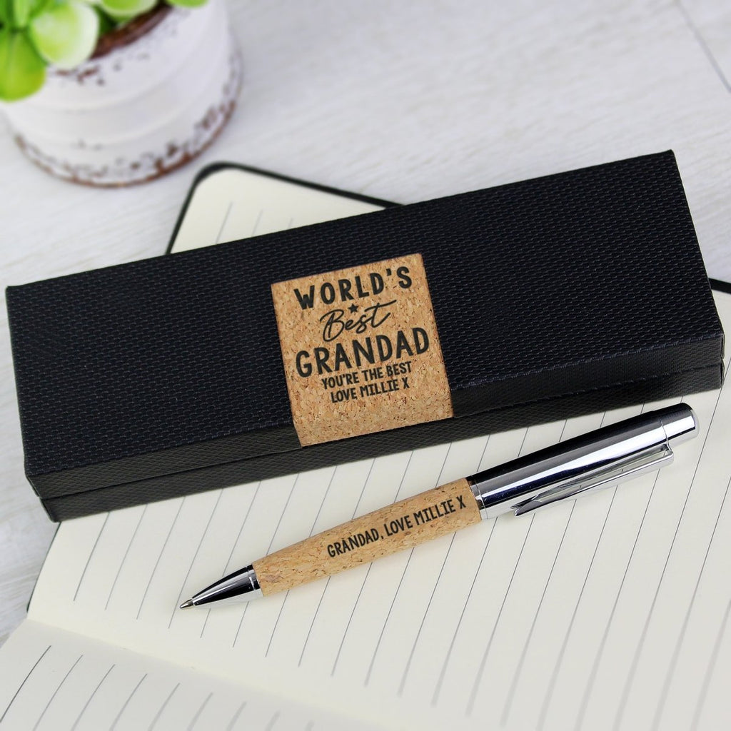 Personalised Worlds Best Cork Pen Set, Father's day Gift for Men - Engraved Memories