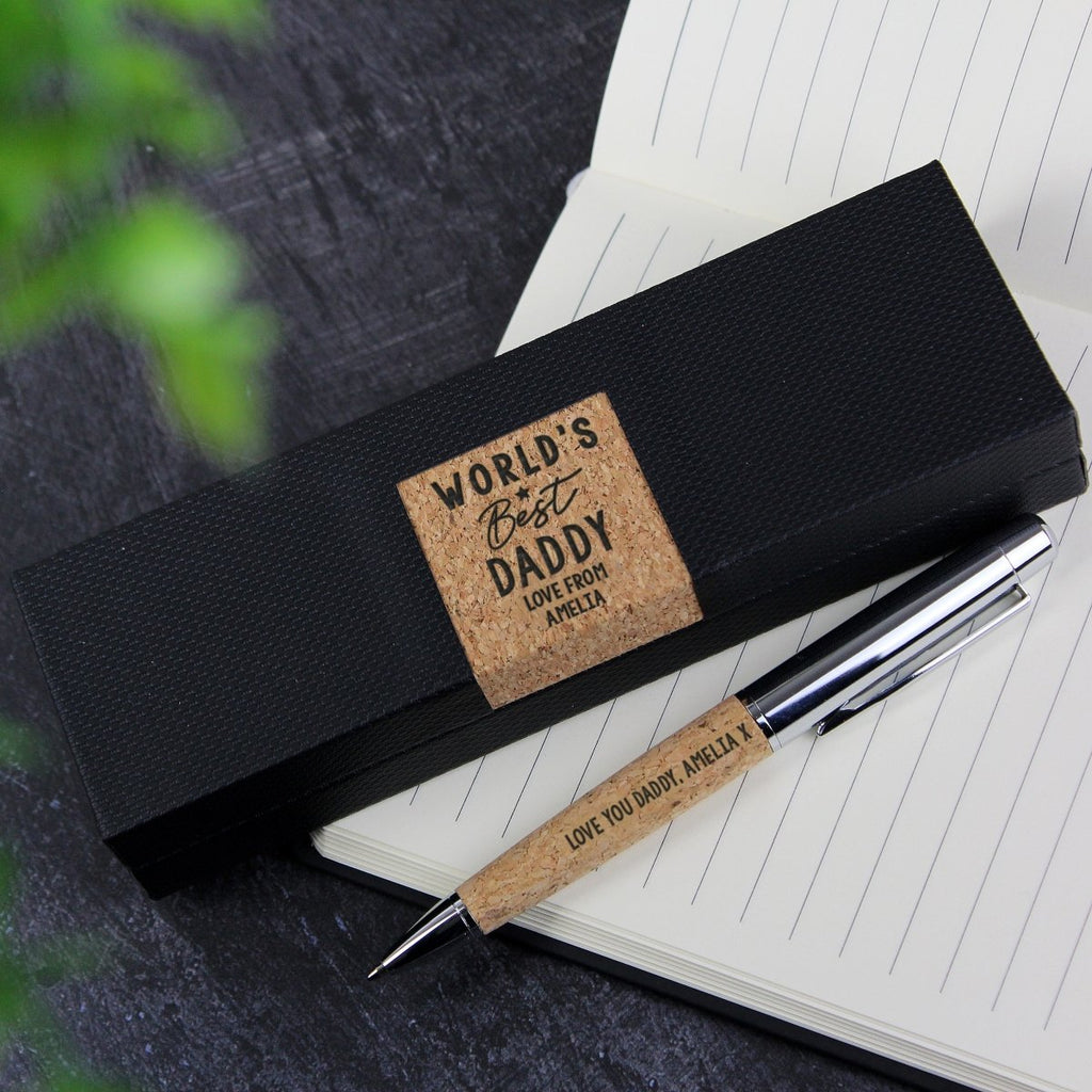 Personalised Worlds Best Cork Pen Set, Father's day Gift for Men - Engraved Memories