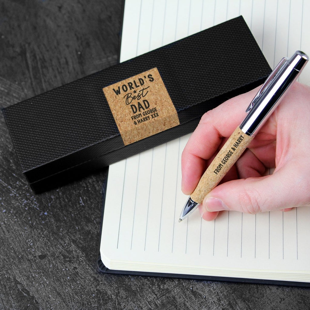 Personalised Worlds Best Cork Pen Set, Father's day Gift for Men - Engraved Memories