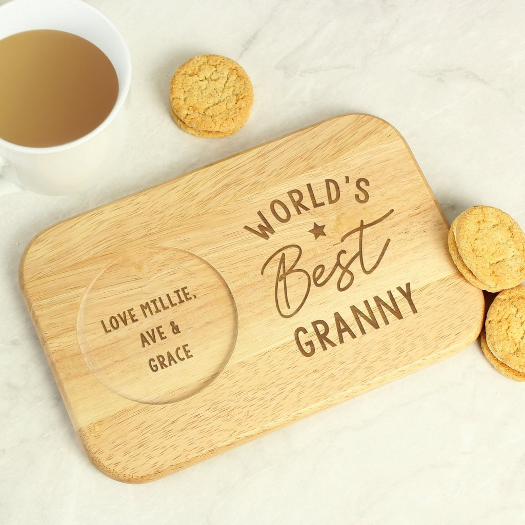 Personalised World's Best Wooden Coaster Tray, Father's day Gift for Men - Engraved Memories