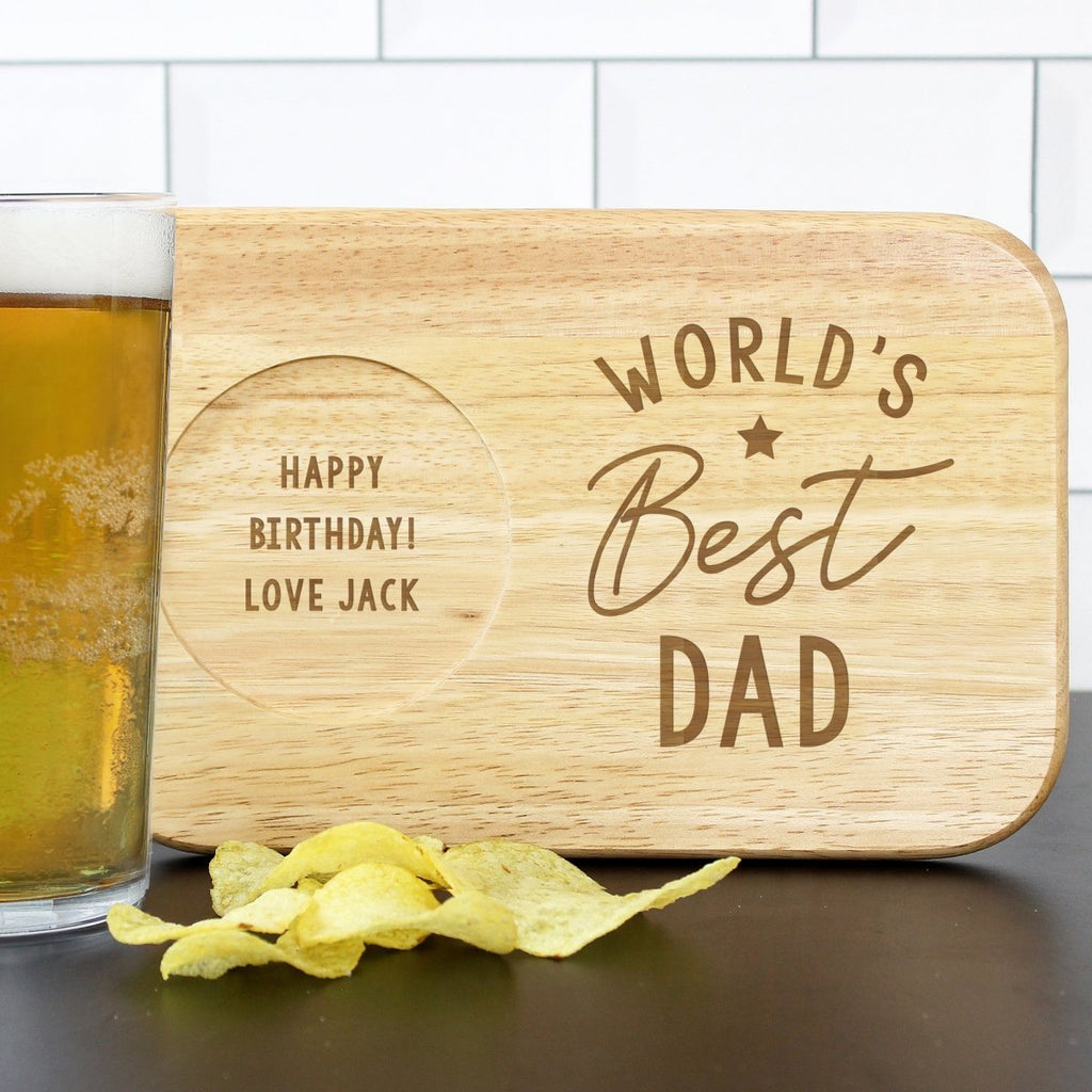 Personalised World's Best Wooden Coaster Tray, Father's day Gift for Men - Engraved Memories