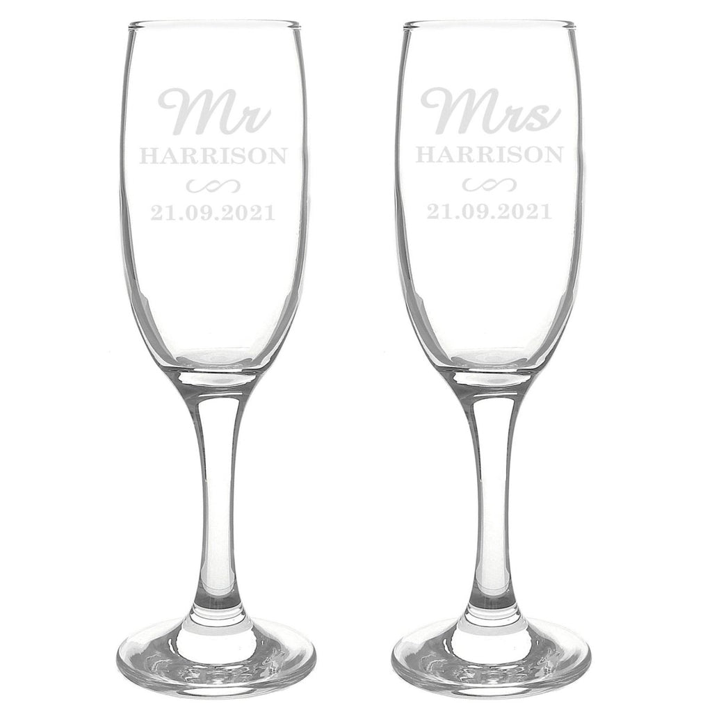 Personalized Mr & Mrs Pair Of Wedding Flutes | Champagne Flutes | Toasting Flutes | Custom Wedding Glasses | Custom Wedding Gift For Couple - Engraved Memories