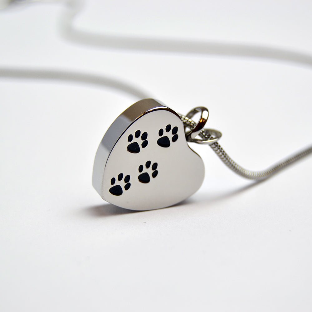 Pet Cremation Jewellery, Paws On Heart Stainless Steel - Engraved Memories