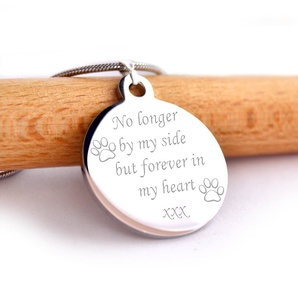 Pet Memorial Necklace | Photo and Message Engraved Round Pendant - Engraved Memories