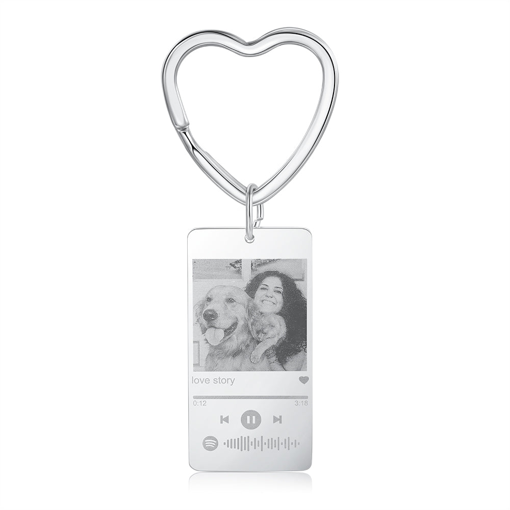 Personalized photo calendar keychain, stainless steel, custom photos and dates, 16.2g, perfect gift.