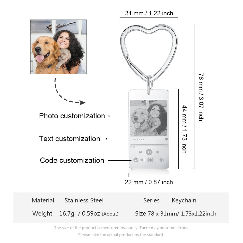 Personalized photo calendar keychain, stainless steel, custom photos and dates, 16.2g, perfect gift.