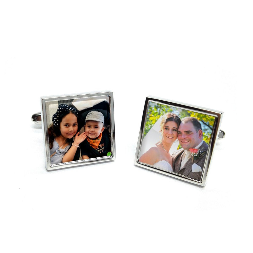 Personalized chrome cufflinks in a custom case, perfect for Father's Day, weddings, or special occasions. Engraving included.