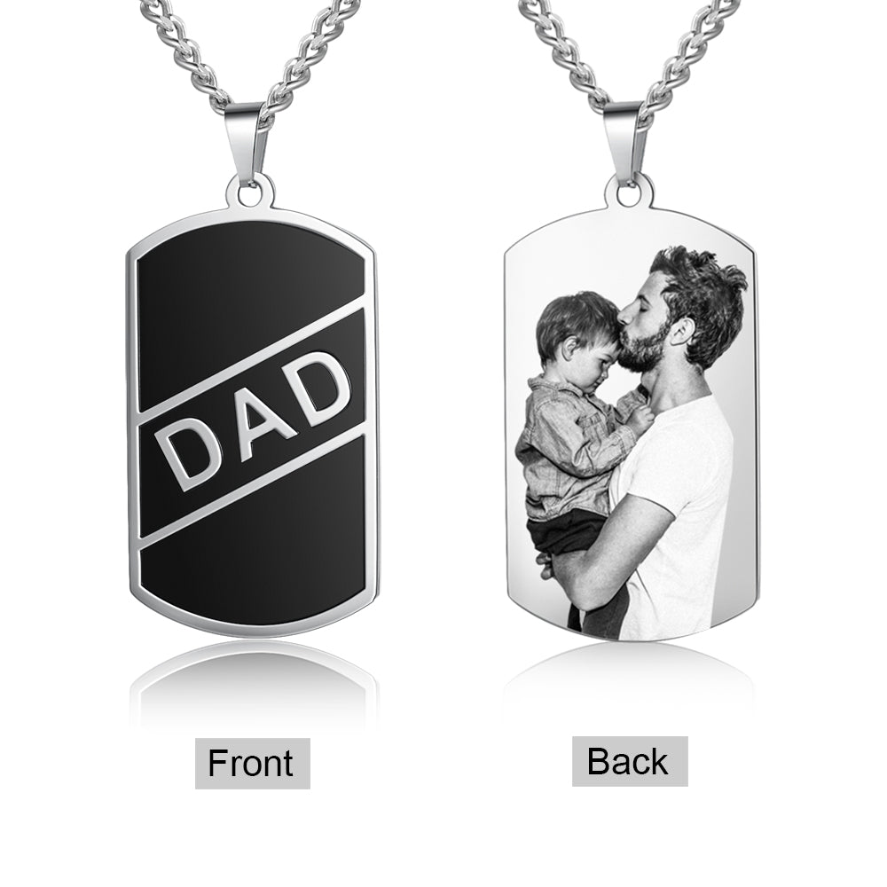 Photo Dog Tag Dad Necklace Father s day Gift Stainless steel DAD p Engraved Memories