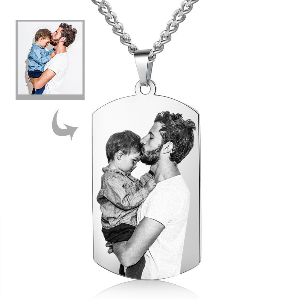 Photo Dog Tag - Dad Necklace, Father's day Gift, Stainless steel DAD pendant, Men's Necklace - Engraved Memories