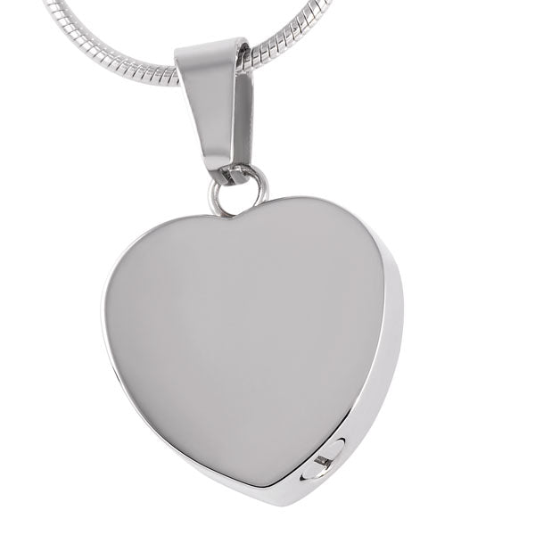 Memorial heart cremation necklace, 316L stainless steel, photo engraved, holds ashes, 3.1cm pendant.