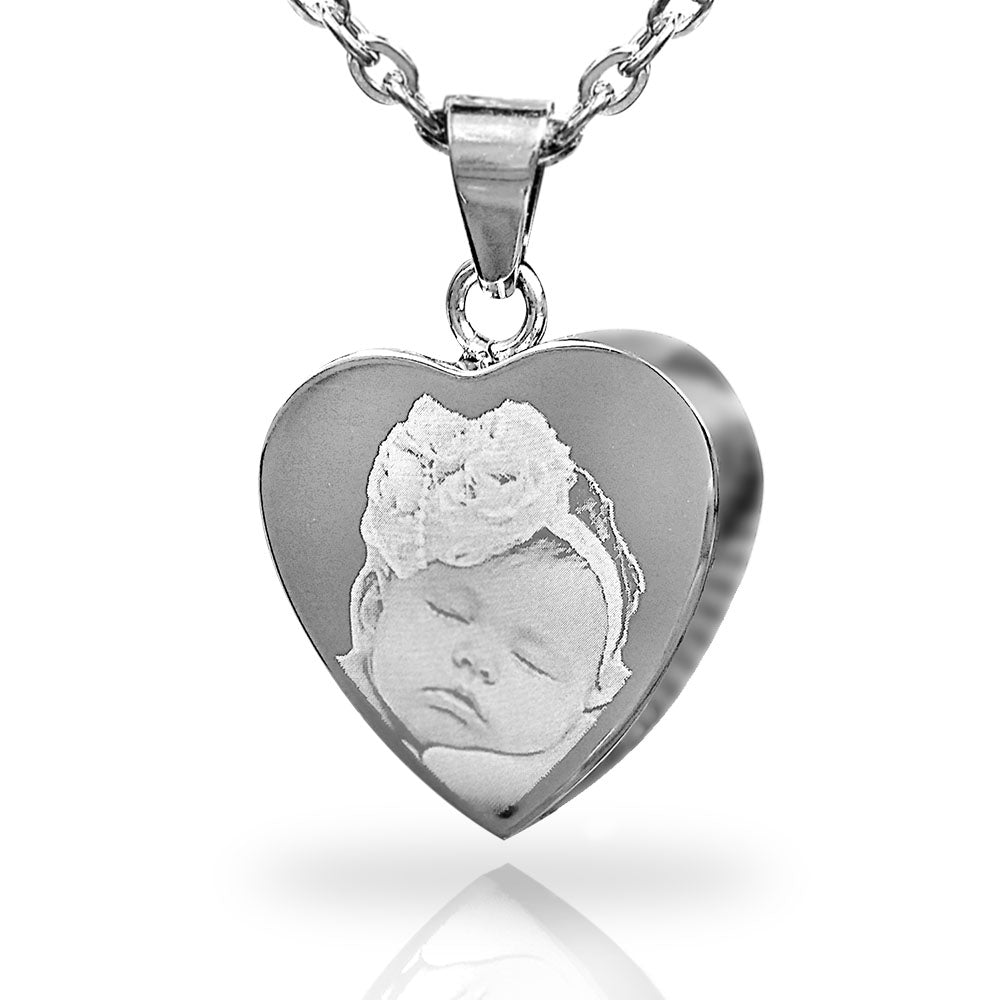 Photo Engraved Stainless Steel Heart Pendant Cremation Jewellery - Engraved Memories