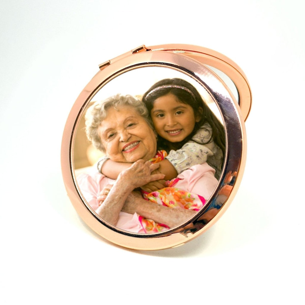 Personalised Rose Gold Photo Handbag Mirror | Mother's day gift - Engraved Memories
