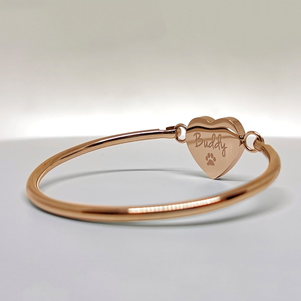 Photo Heart Bangle- Mother's day gift, Gift for Nanny, Bridesmaid Gift, Photo and Text Personalised Metal Bangle Bracelet (Rose gold) - Engraved Memories