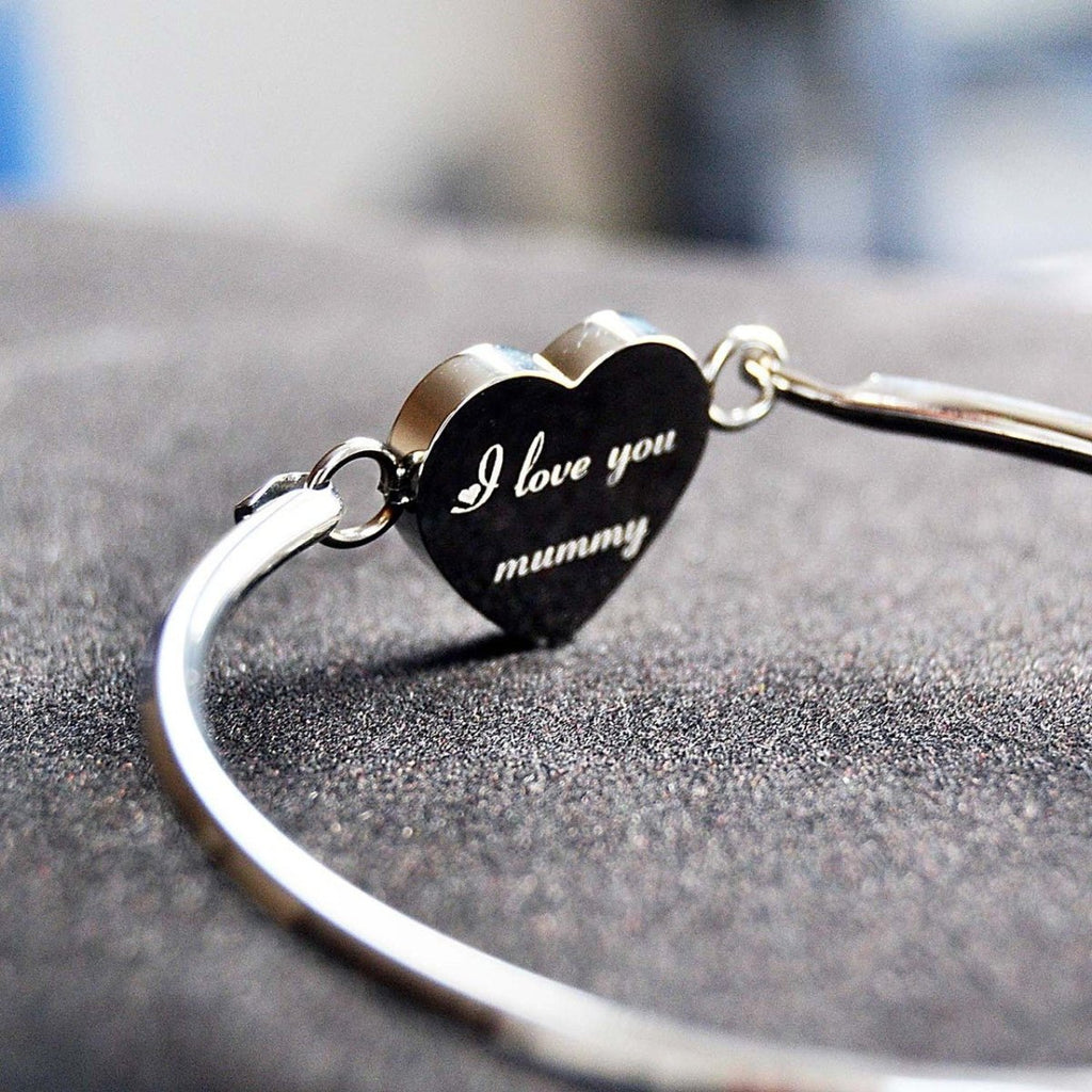 Personalised Stainless Steel Heart Bangle Mother's day gift - Engraved Memories