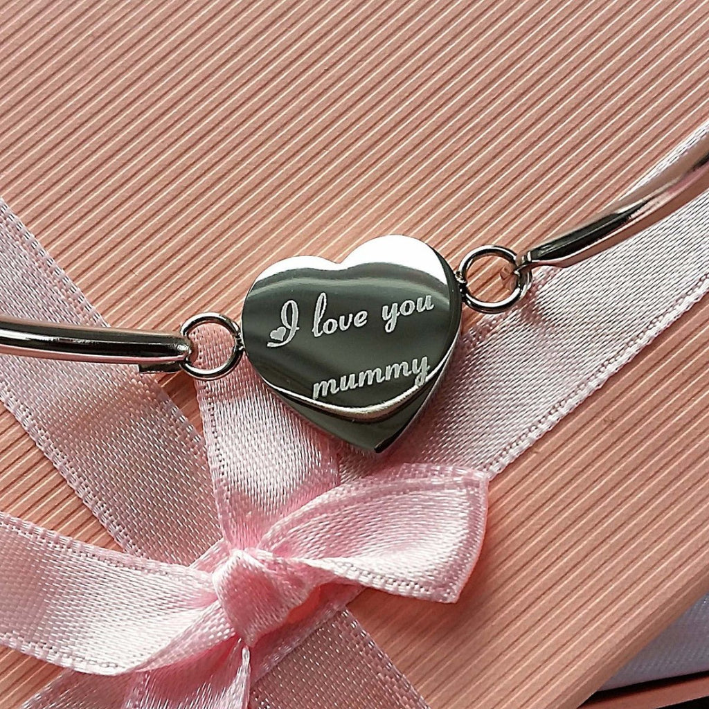 Personalised Stainless Steel Heart Bangle Mother's day gift - Engraved Memories