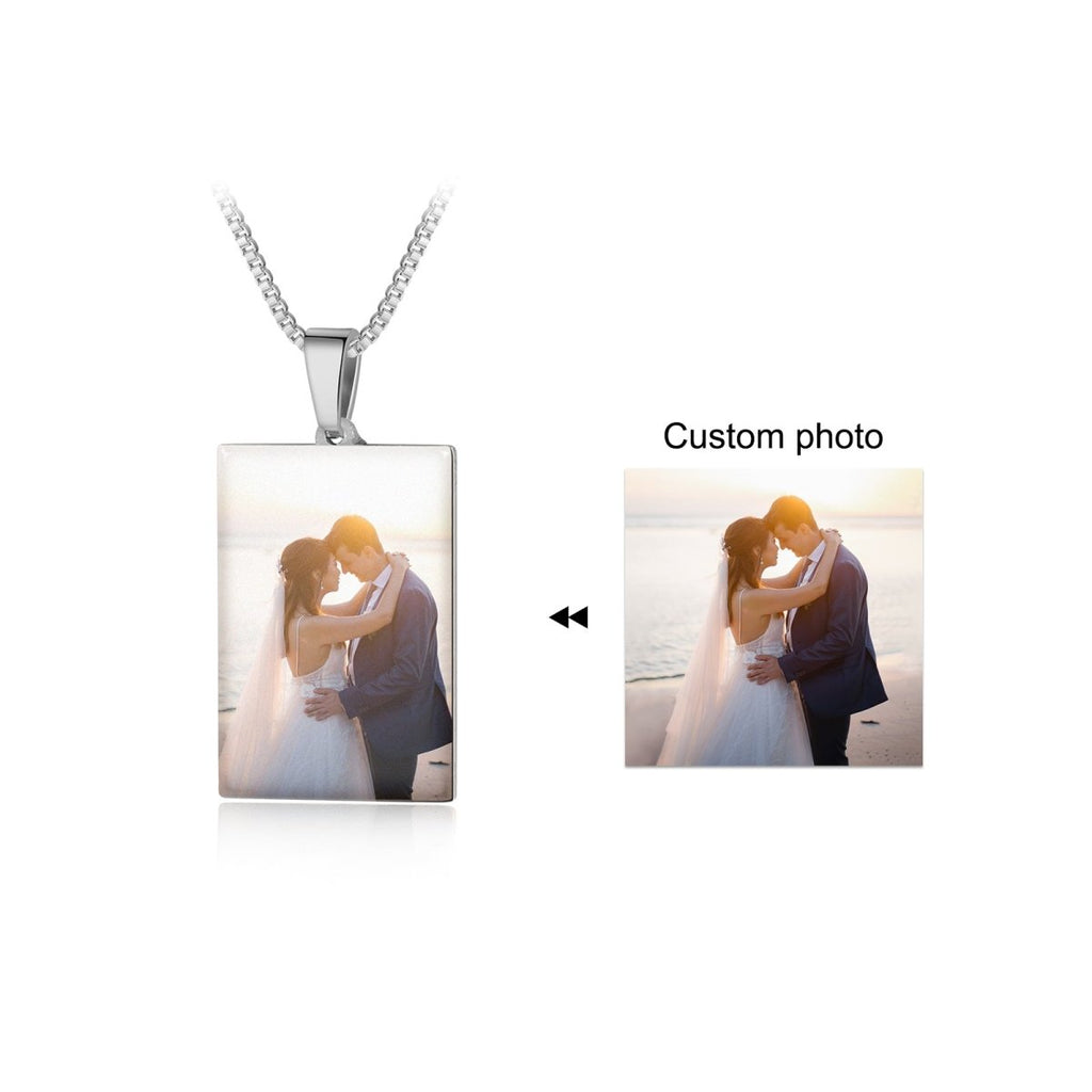 Photo Necklace, Personalised Picture Men's Pendant, Stainless Steel Sturdy Necklace for Him - Engraved Memories