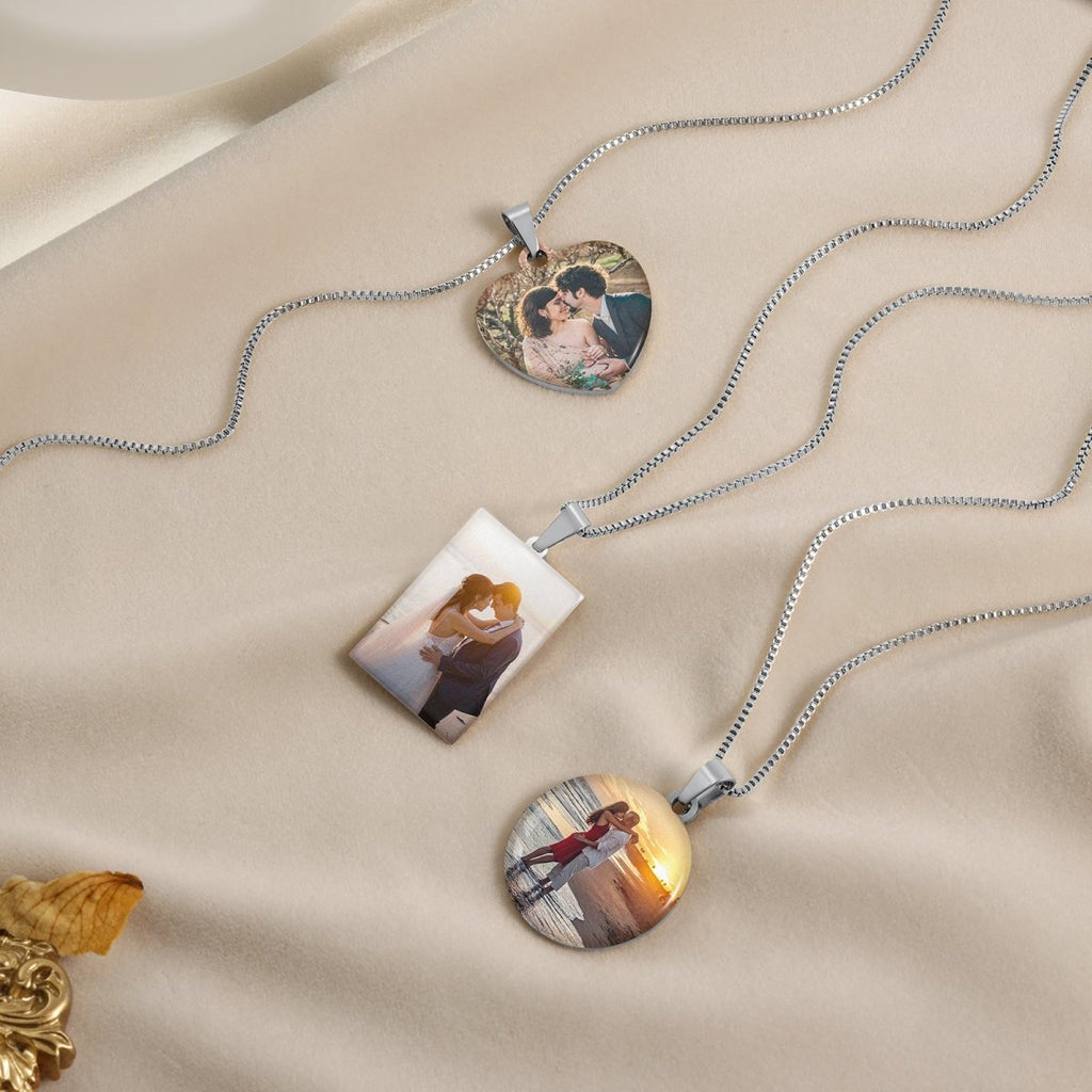 Personalized photo pendant necklace for men, stainless steel/gold/rose gold plated, 50+5cm, 9.2g.