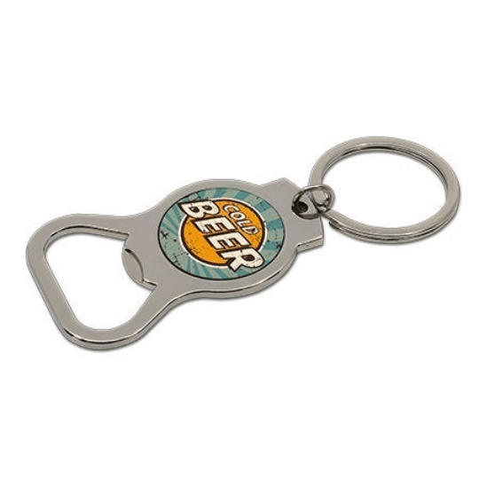 Personalized photo bottle opener keyring with custom engraving, stainless steel core, 5.4cm x 2.5cm.