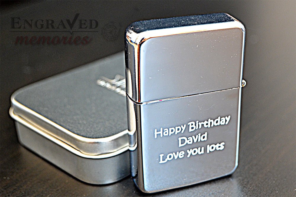 Personalized metal lighter with custom photo and text engraving, perfect gift for Father's Day.