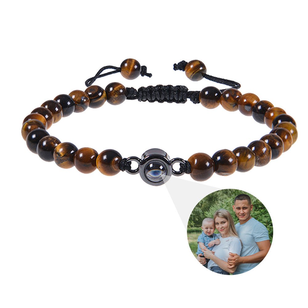 Photo Projection Bracelet, Personalised Projected Photo Bead Bracelet for Men - Father's day Gift - Engraved Memories