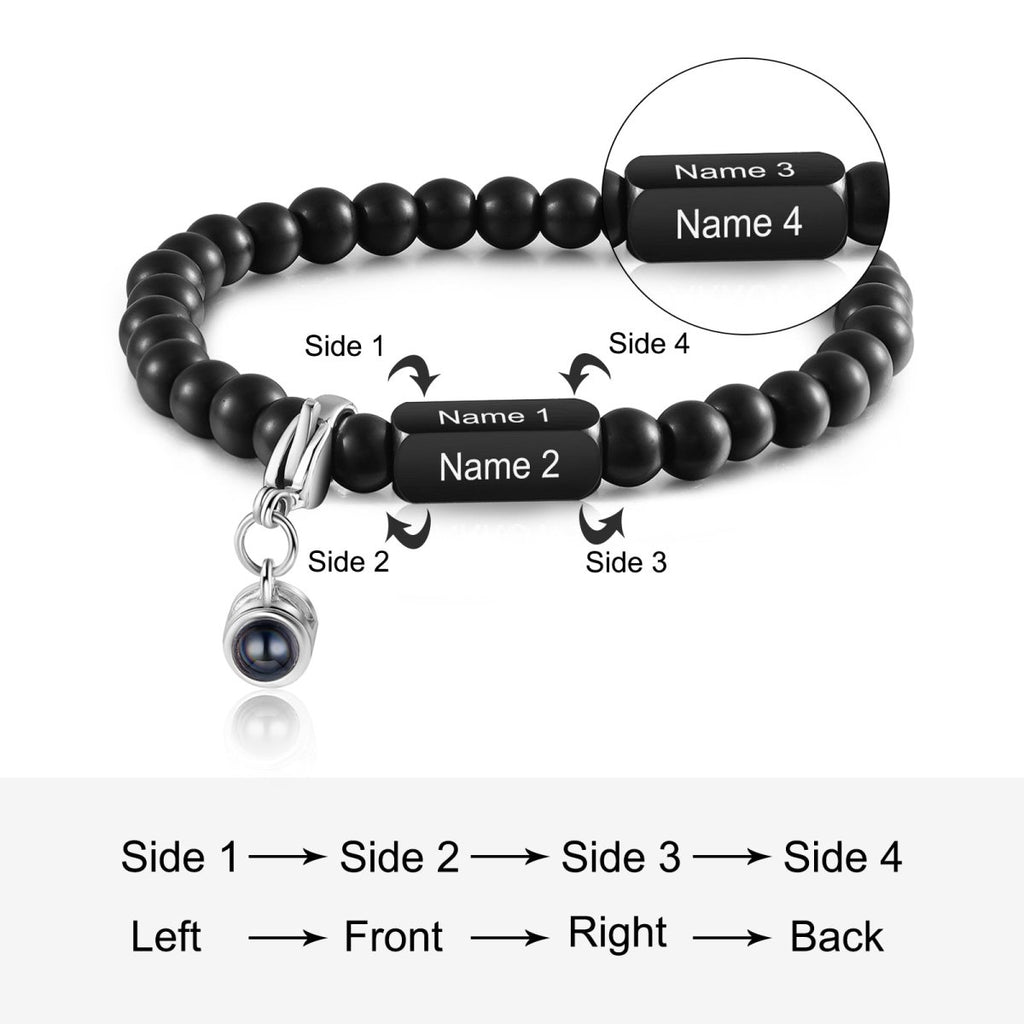 Personalised photo projection bracelet (16cm) with name bar—elegant, meaningful, and perfect for gifting.