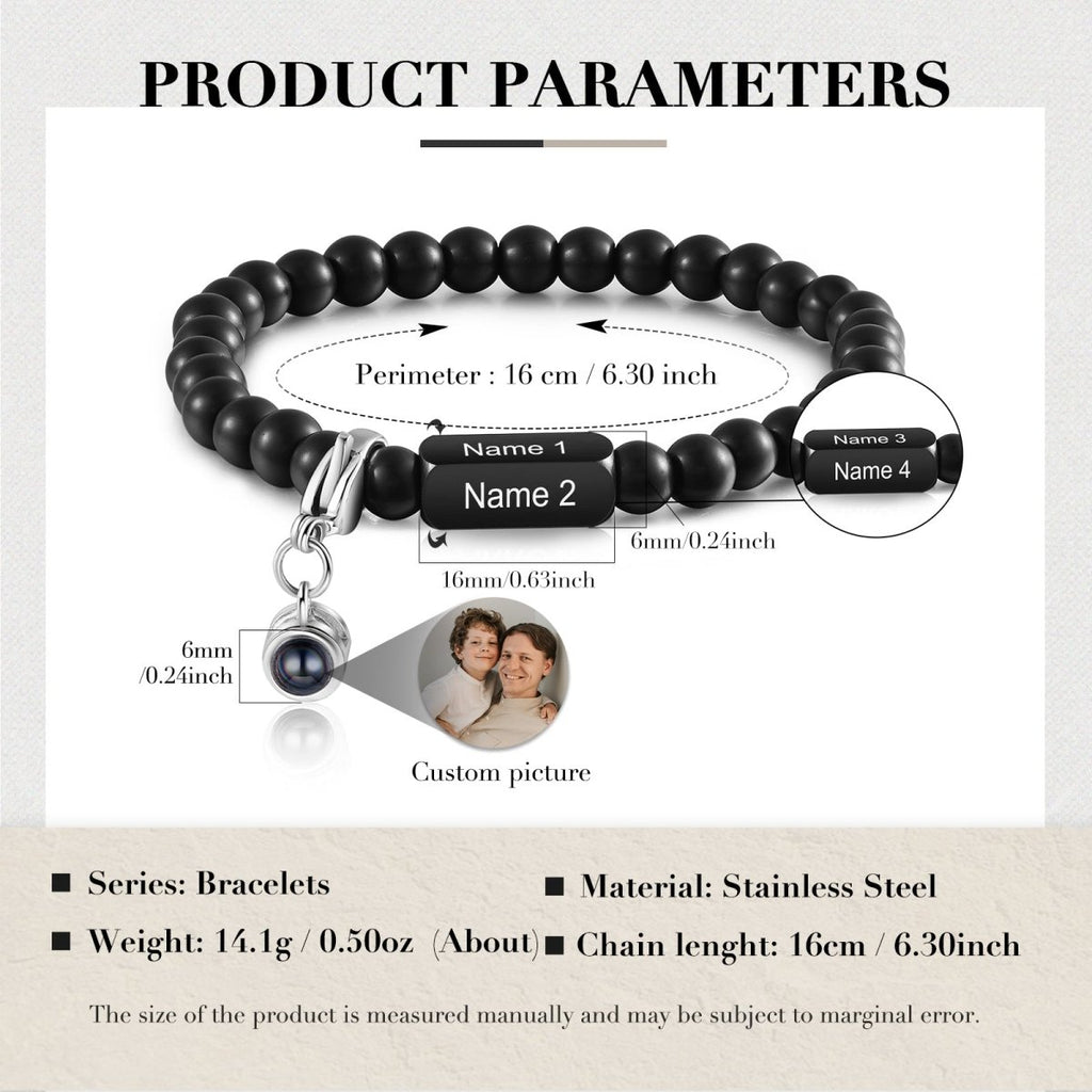 Personalised photo projection bracelet (16cm) with name bar—elegant, meaningful, and perfect for gifting.