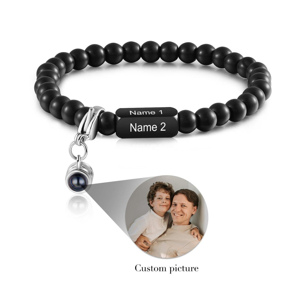 Photo Projection Bracelet with Name Bar, Personalised Gift, Photo Jewelry - Engraved Memories
