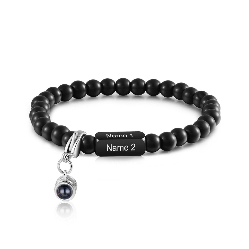 Personalised photo projection bracelet (16cm) with name bar—elegant, meaningful, and perfect for gifting.