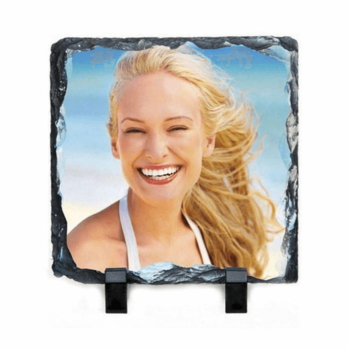 Personalised 15x15cm photo slate gift showcasing cherished memories on natural stone, perfect for Mother's Day or any occasion.