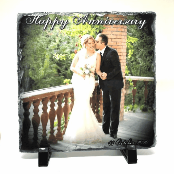Personalised 15x15cm photo slate gift showcasing cherished memories on natural stone, perfect for Mother's Day or any occasion.